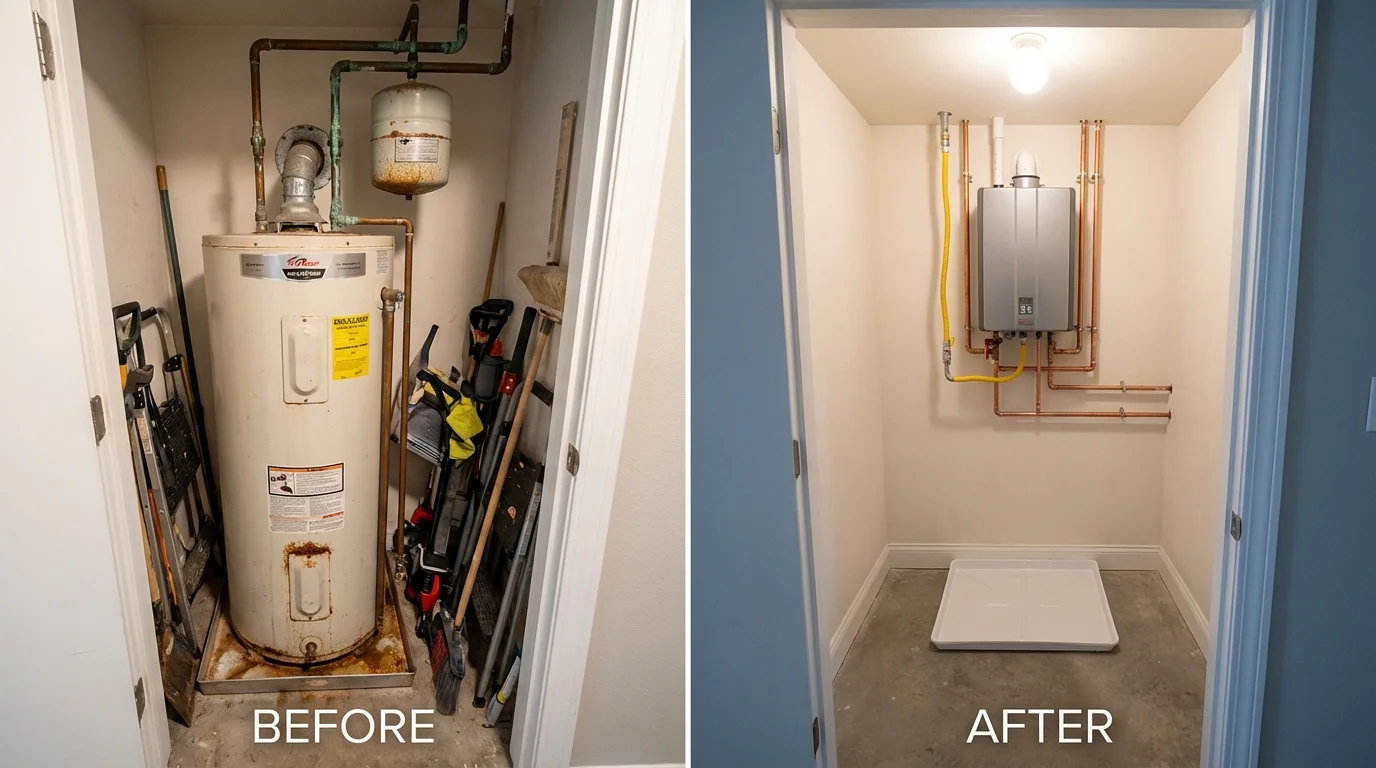 Tank water heater versus wall-mounted tankless unit comparison for Orange, NJ homeowners