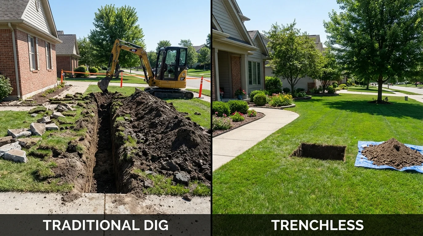 Trenchless sewer repair with minimal yard damage versus traditional excavation in Orange, NJ
